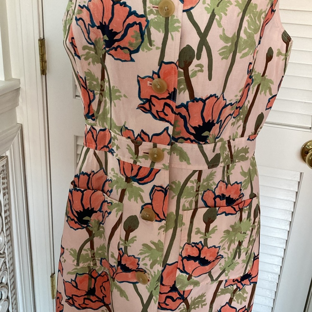 Tory Burch Pink Print Dress. Sleeveless with Button Front. Size 10 - Picture 3 of 9